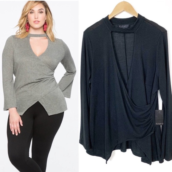 Eloquii sexy black top sweater v neck NWT 18 20 peek-a-boo cleavage choker - Picture 2 of 4